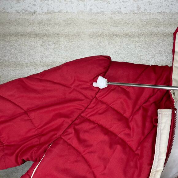 True Vintage 70s Sears Puffer Jacket Womens L Red Insulated White Full Zip - Picture 4 of 4